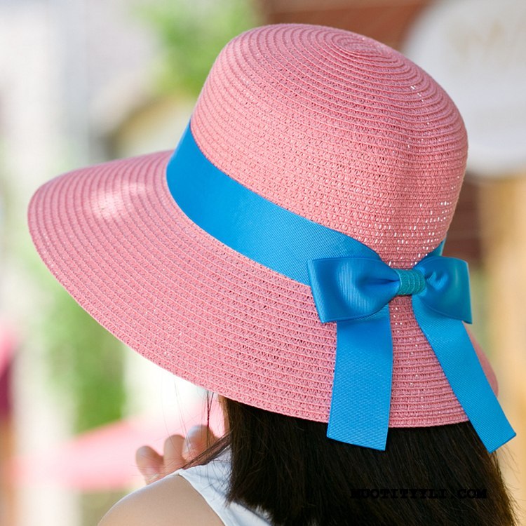 Naisten Hattu Halvat Olkihattu Aurinkohattu Hengittävä Mutka Aurinkovoiteet Rose Punainen