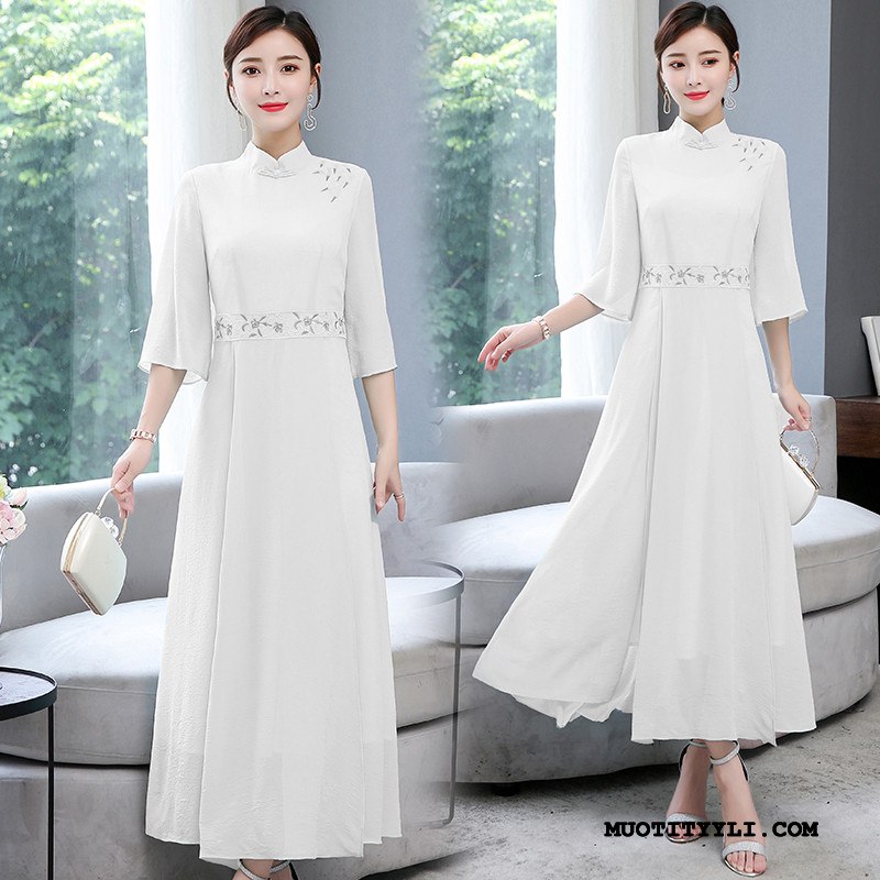 Naisten Mekko Osta Vaatteet Cheongsam Leninki Kesä Ohut Valkoinen