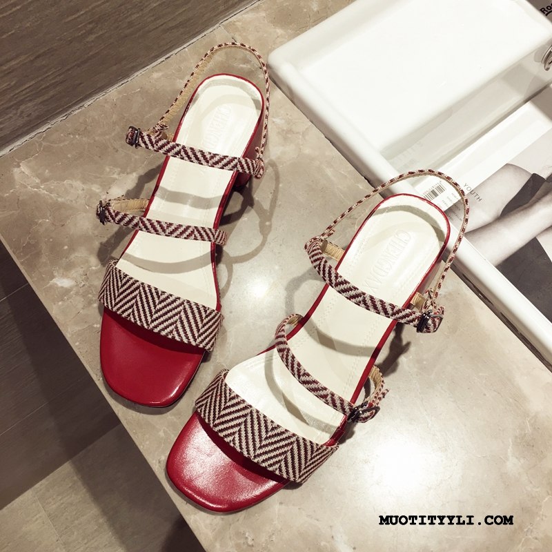 Naisten Sandaalit Myynti Kengät Paksu Rooma Kesä Kaikki Ottelut Punainen