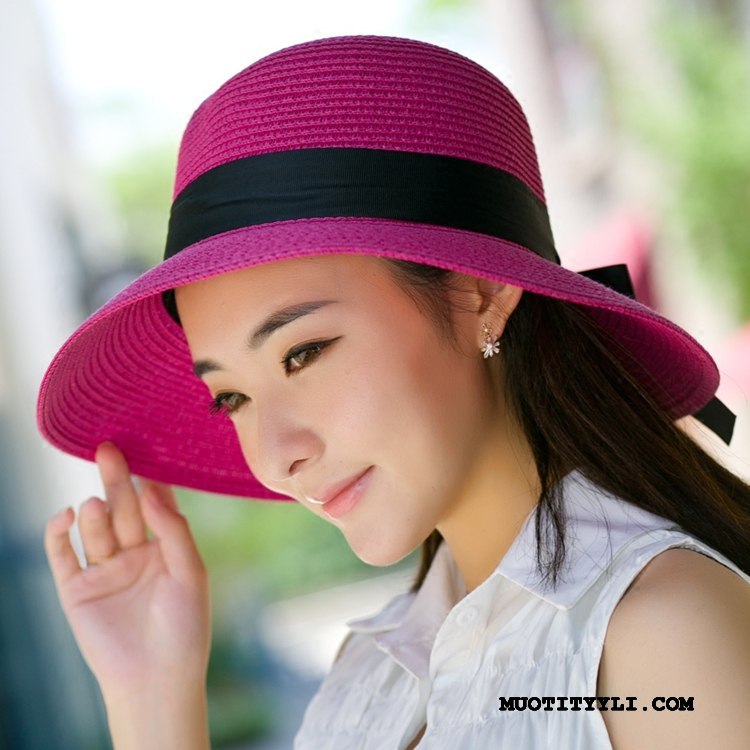 Naisten Hattu Halvat Olkihattu Aurinkohattu Hengittävä Mutka Aurinkovoiteet Rose Punainen