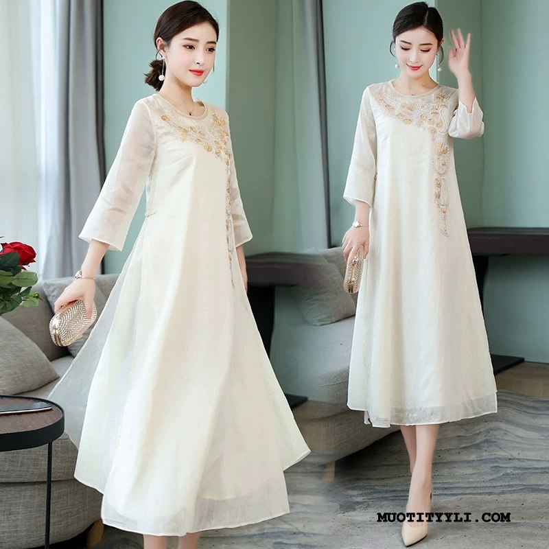 Naisten Mekko Osta Vaatteet Cheongsam Leninki Kesä Ohut Valkoinen