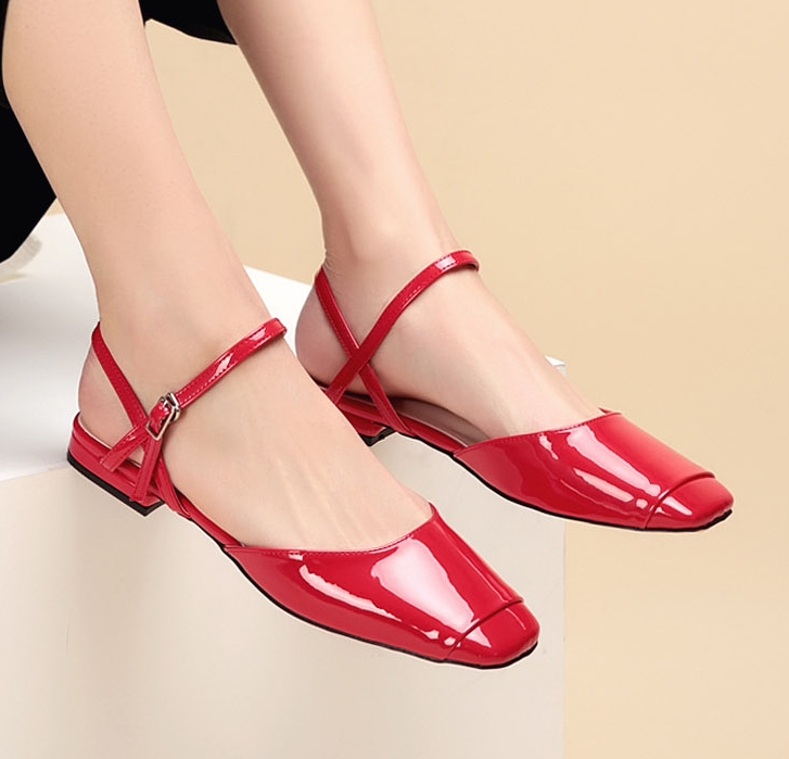 Naisten Sandaalit Kauppa Makea Neliön Pää Kevät Patent Leather Iso Punainen