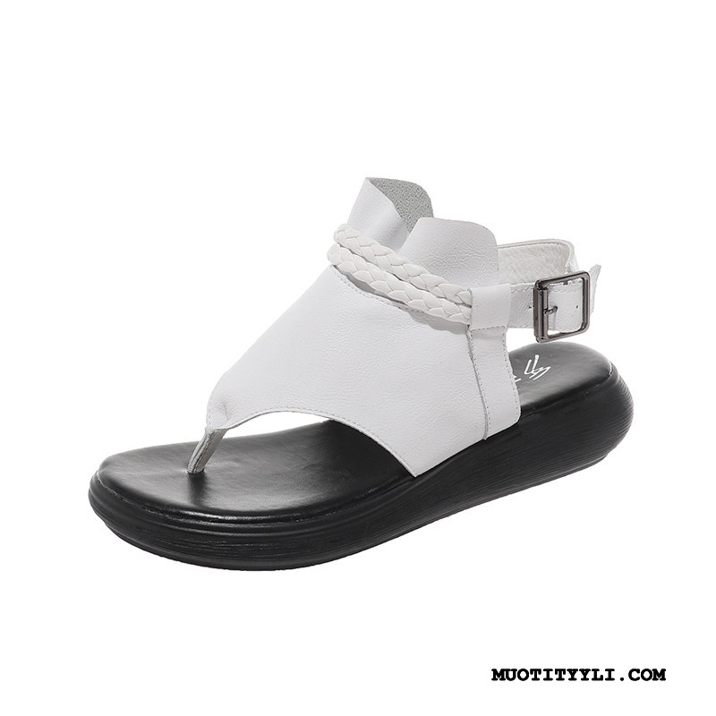 Naisten Sandaalit Osta Kesä Tasainen Paksu Pohja Kaikki Ottelut Kengät Valkoinen