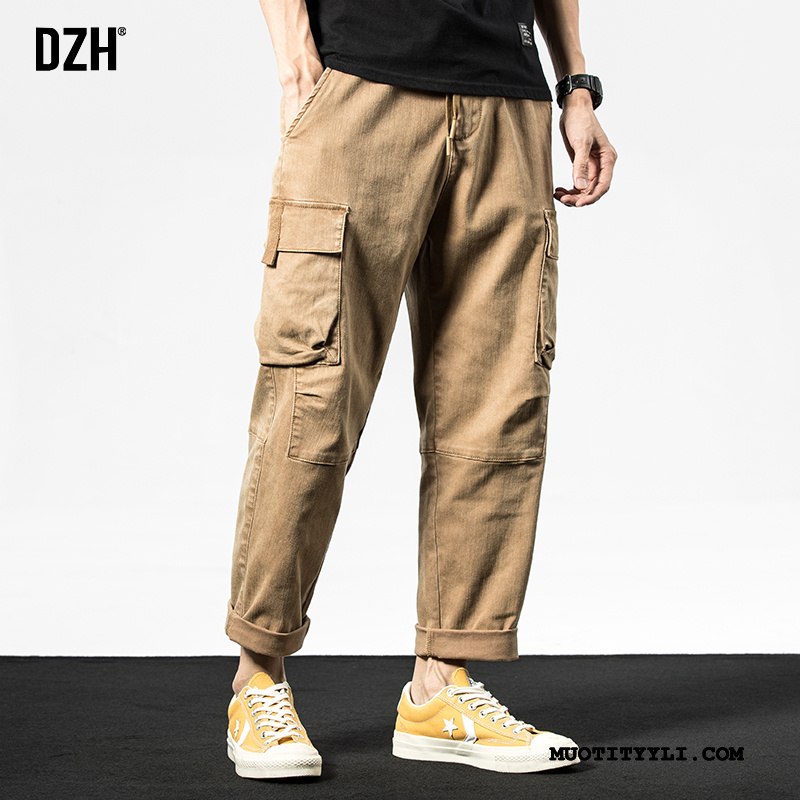 Miesten Cargo Housut Halpa Kesä Suora Harlan Löysät Casual Housut Khaki Harmaa