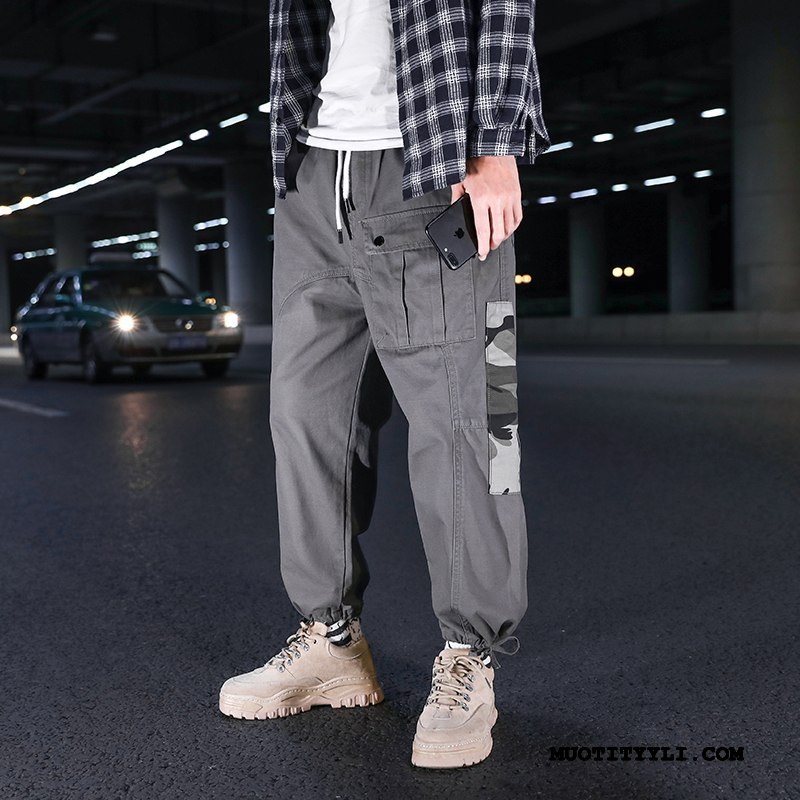 Miesten Cargo Housut Halpa Löysät Liitos Tide-brändi Miehille Casual Housut Harmaa