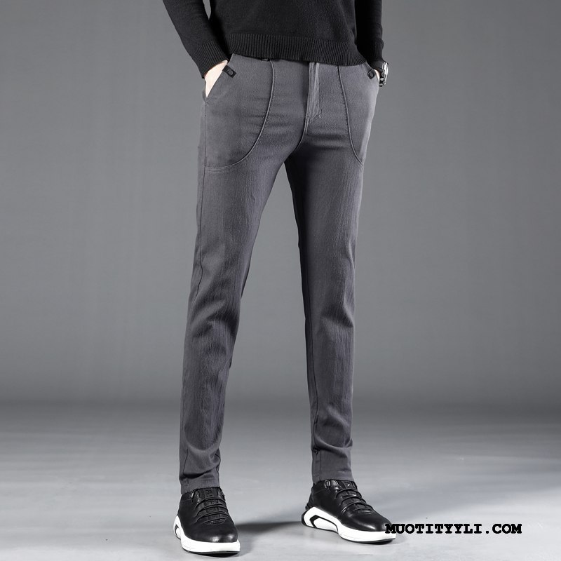 Miesten Housut Halvat Miehille Casual Pitkä Plus Cashmere Casual Housut Musta