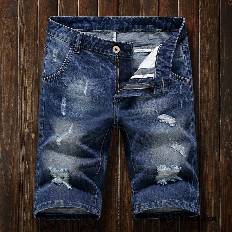 Miesten Shortsit Netistä Ohut Denimi Löysät Casual Capri Housut Sininen