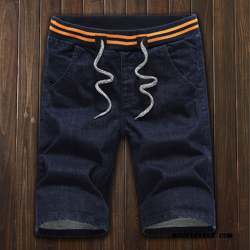 Miesten Shortsit Netistä Ohut Denimi Löysät Casual Capri Housut Sininen