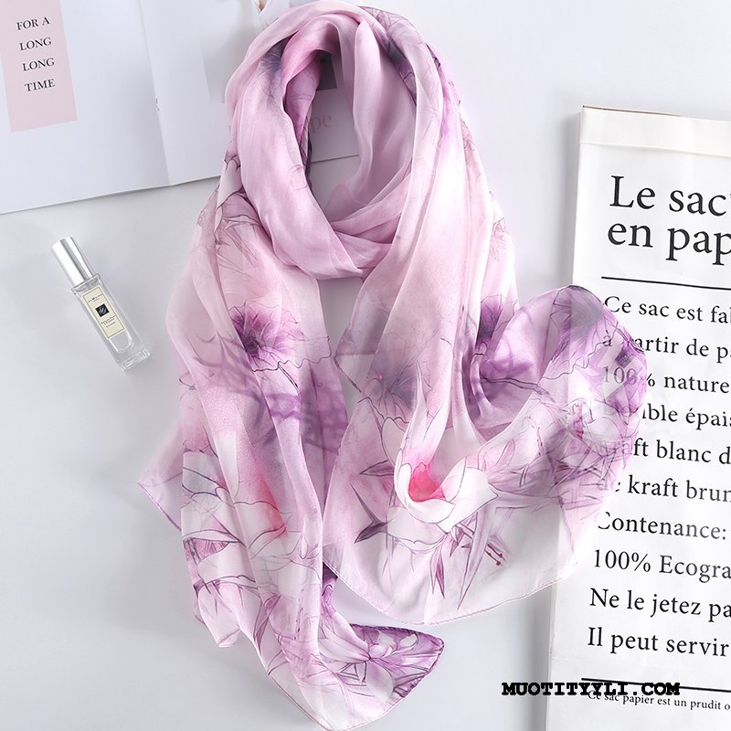 Naisten Huivi Halvat Matkustaminen Sifonki Mulberry Silkki Suuri Villit Pinkki