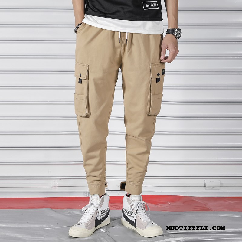 Miesten Cargo Housut Osta Kevät Tide-brändi Miehille Sidonta Jalat Casual Housut Khaki