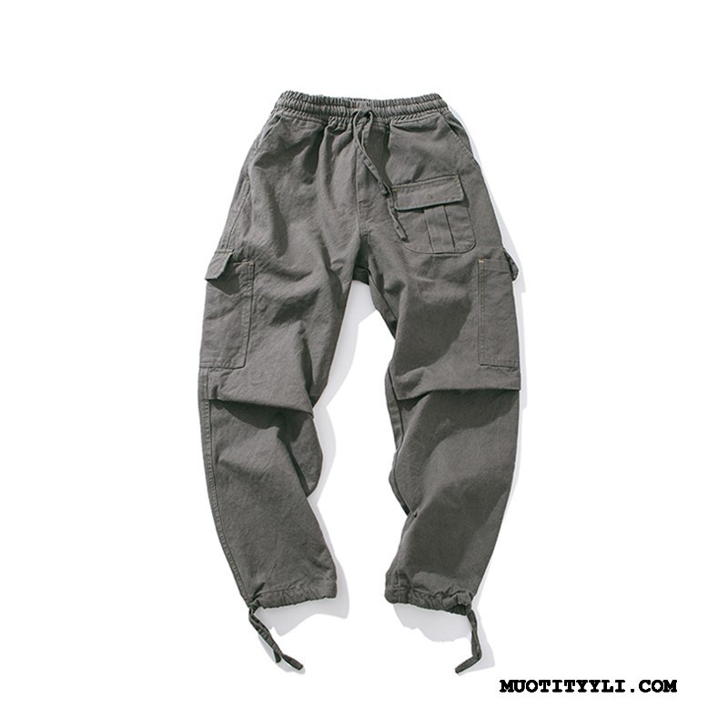 Miesten Cargo Housut Verkossa Suora Vintage Trendi Löysät Casual Puhdas Harmaa