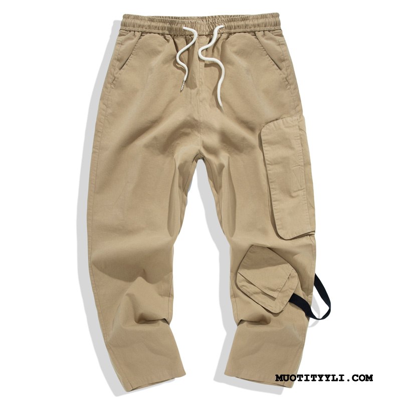 Miesten Housut Netistä Casual Housut Vintage Löysät Cargo Housut Lisää Taskuja Khaki