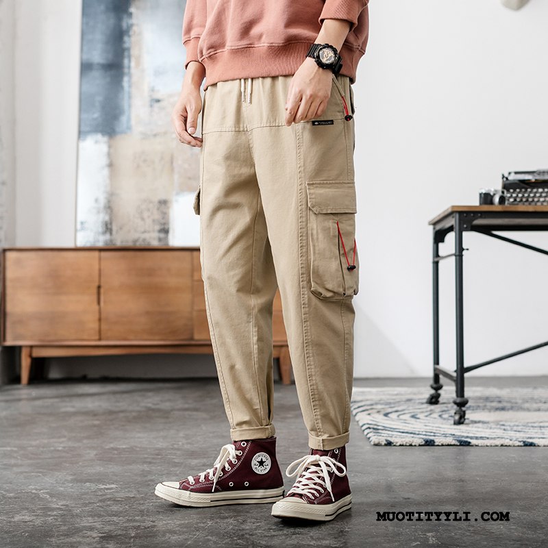 Miesten Housut Osta Suuntaus Suora Pitkä Casual Housut Cargo Housut Khaki
