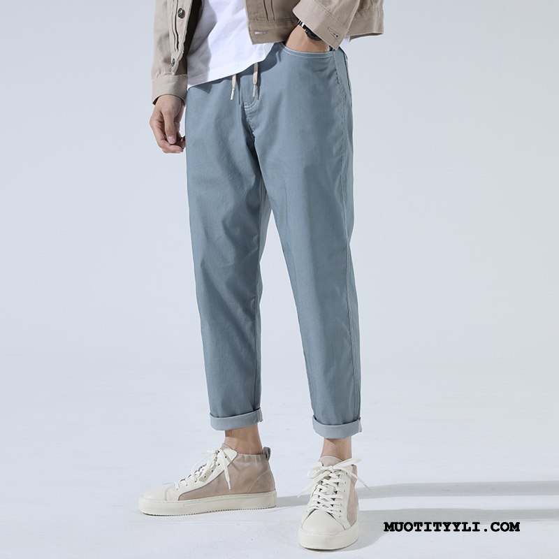 Miesten Housut Verkossa Nuoret Casual Housut Miehille Löysät Lace Up Sininen