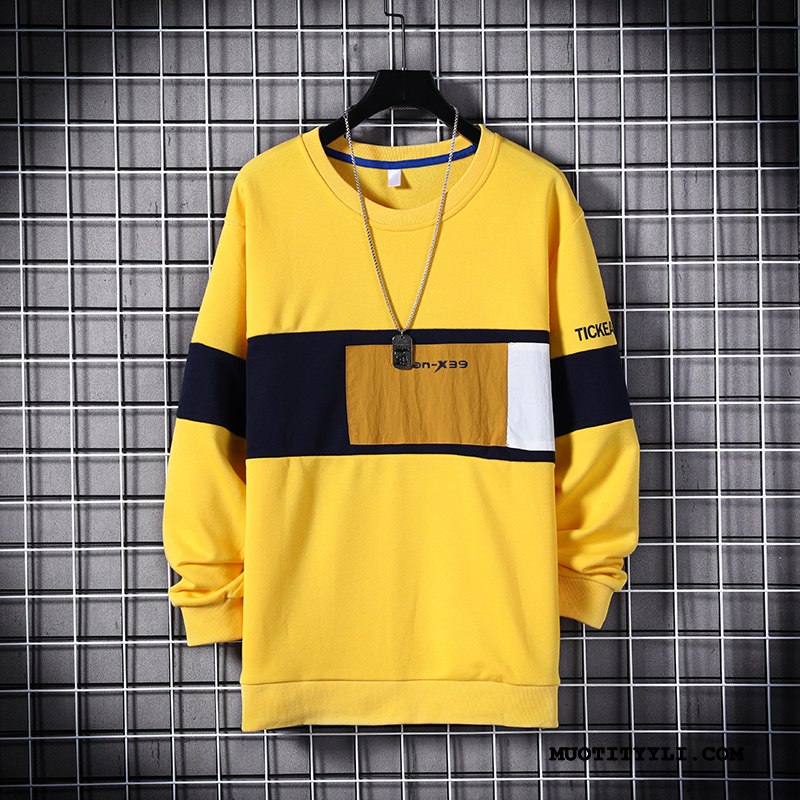 Miesten Huppari Halvat Casual Pyöreä Kaula Miehille Pullover Tide-brändi Värisävyt Keltainen