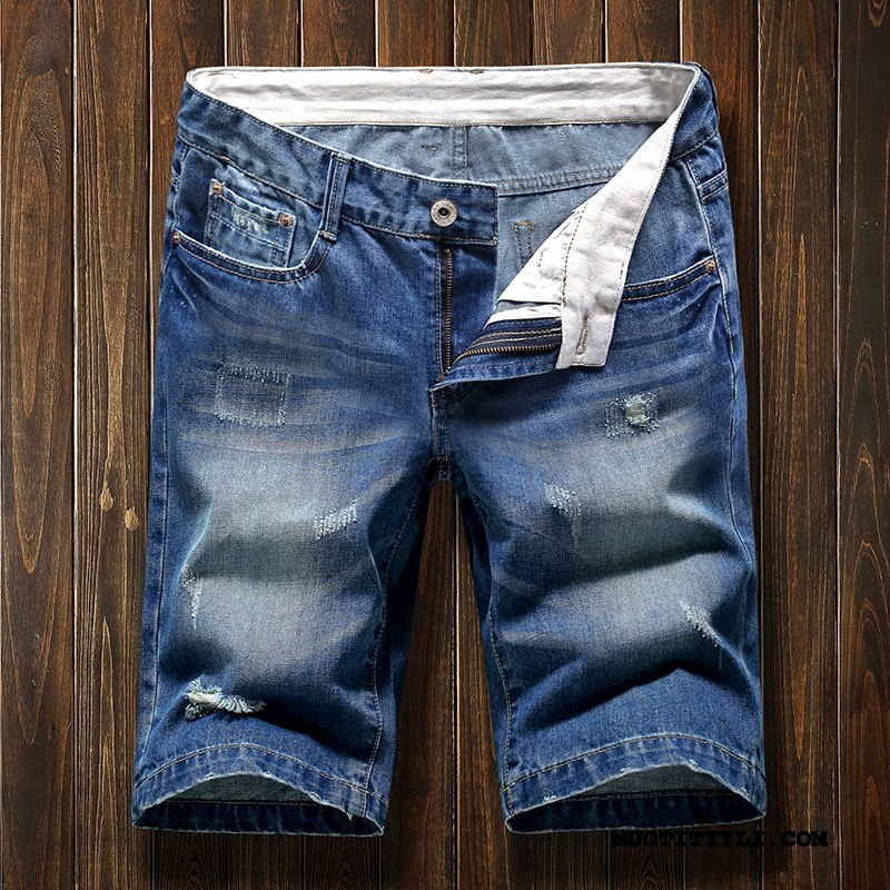 Miesten Shortsit Netistä Ohut Denimi Löysät Casual Capri Housut Sininen