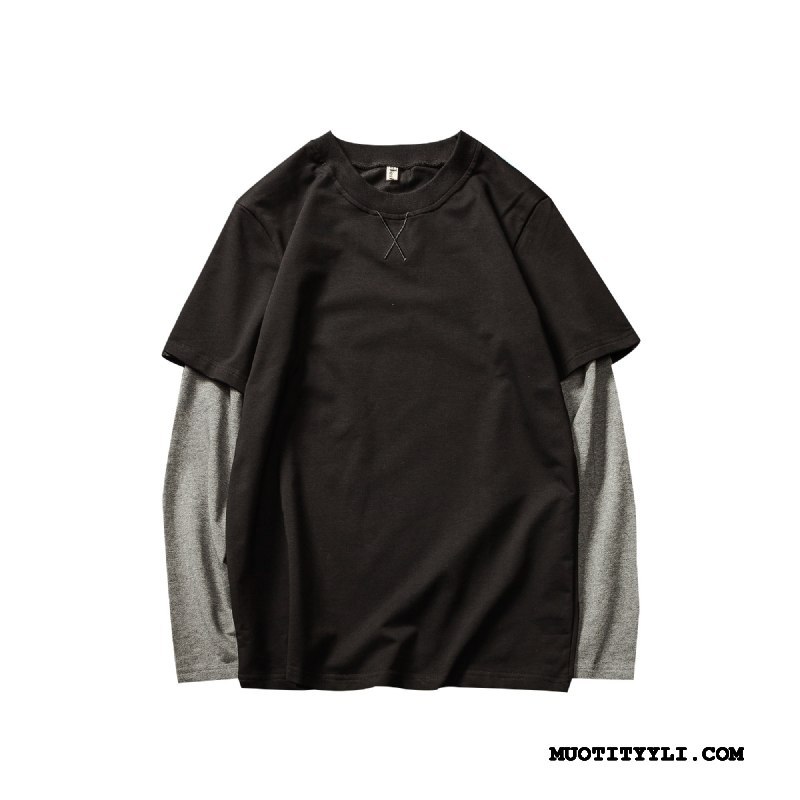 Miesten T-paidat Osta Pullover Puuvilla Vintage Miehille Pitkät Hihat Musta