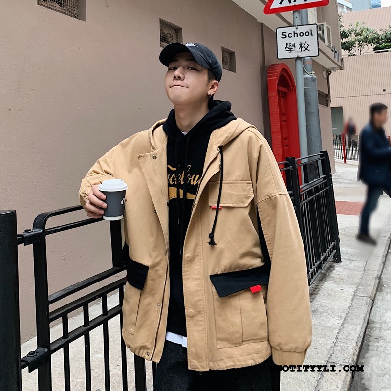 Miesten Takki Tarjous Tide-brändi Hip-hop 2019 Löysät Casual Khaki Punainen
