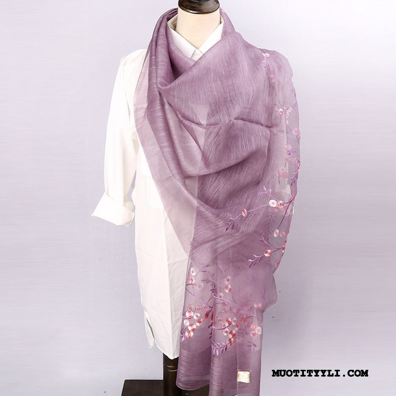 Naisten Huivi Tarjous Silkki Kirjaillut Keski-ikäinen Kesä Mulberry Silkki Violetti