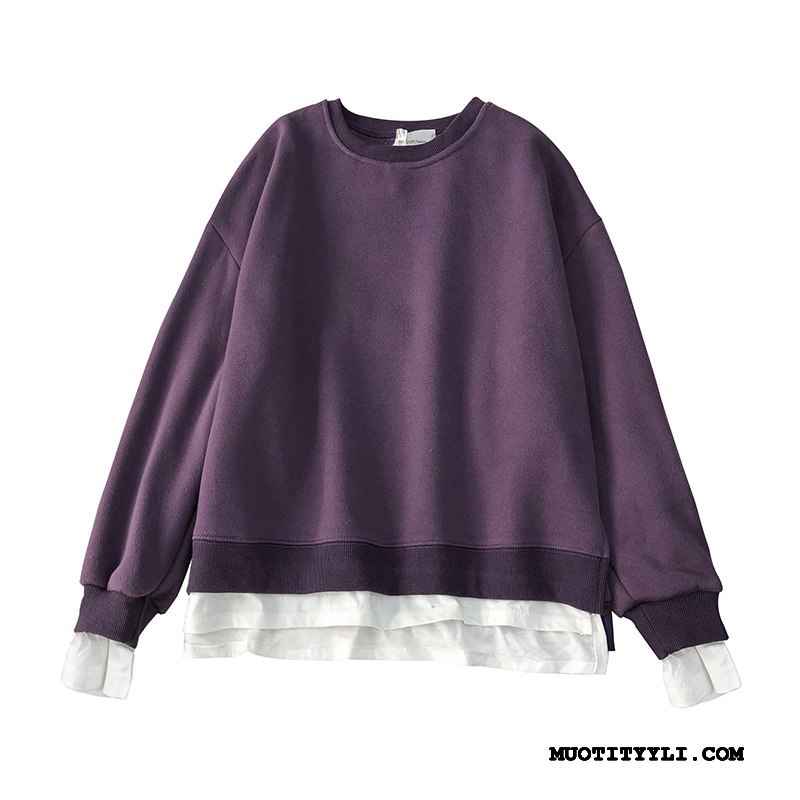 Naisten Huppari Verkossa Hupparit Liitos Naisille Löysät Pullover Puhdas Violetti Valkoinen